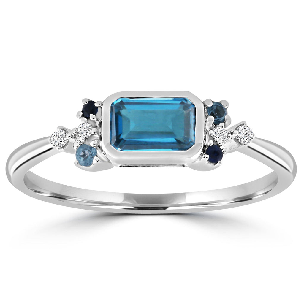 Diamond and Blue Topaz Ring with 0.05ct Diamonds in 9K White Gold Rings Boutique Diamond Jewellery   