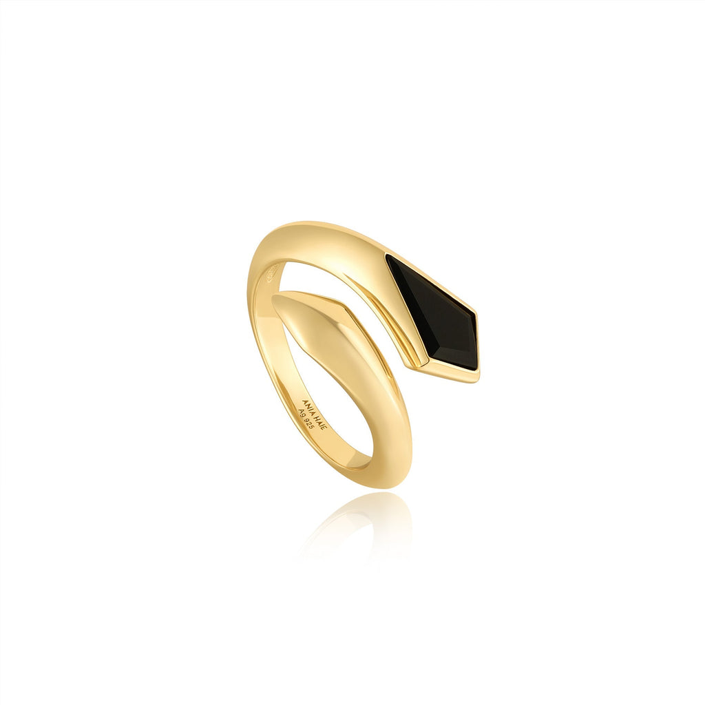 Ania Haie Gold Black Agate Adjustable Wrap Ring Ring Ania Haie   