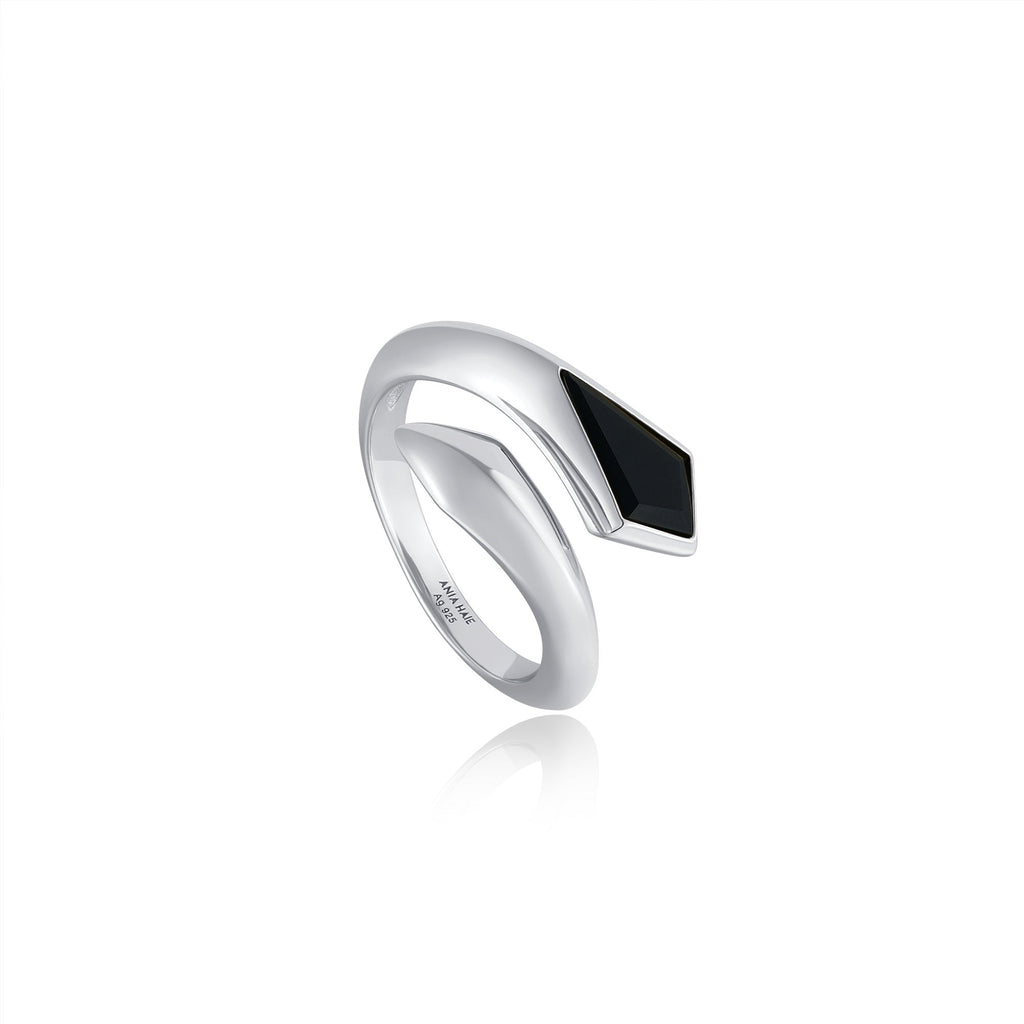 Ania Haie Silver Black Agate Adjustable Wrap Ring Ring Ania Haie   
