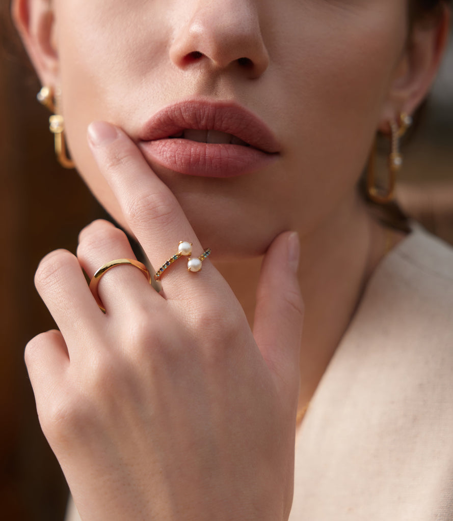 Ania Haie Gold Gem Pearl Adjustable Wrap Ring Ring Ania Haie   
