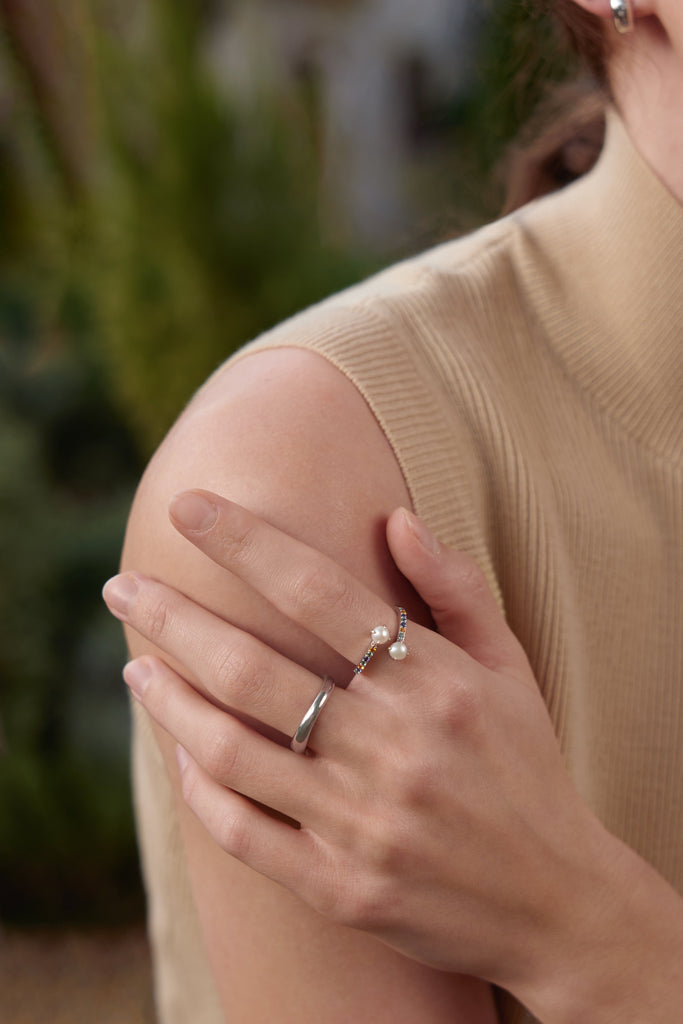Ania Haie Silver Gem Pearl Adjustable Wrap Ring Ring Ania Haie   