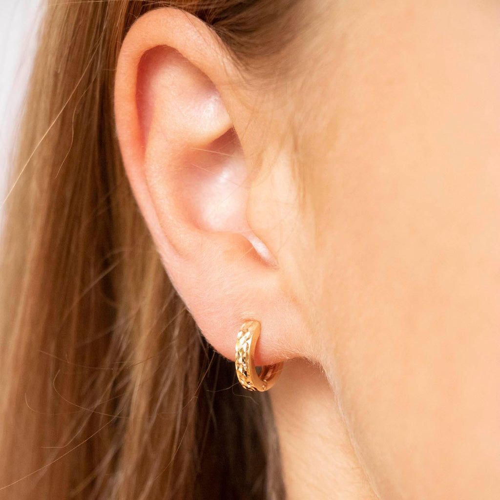 9K Yellow Gold 2.5mm x 12mm Diamond Cut Pyramid Creole Earrings Earrings 9K Gold Jewellery   