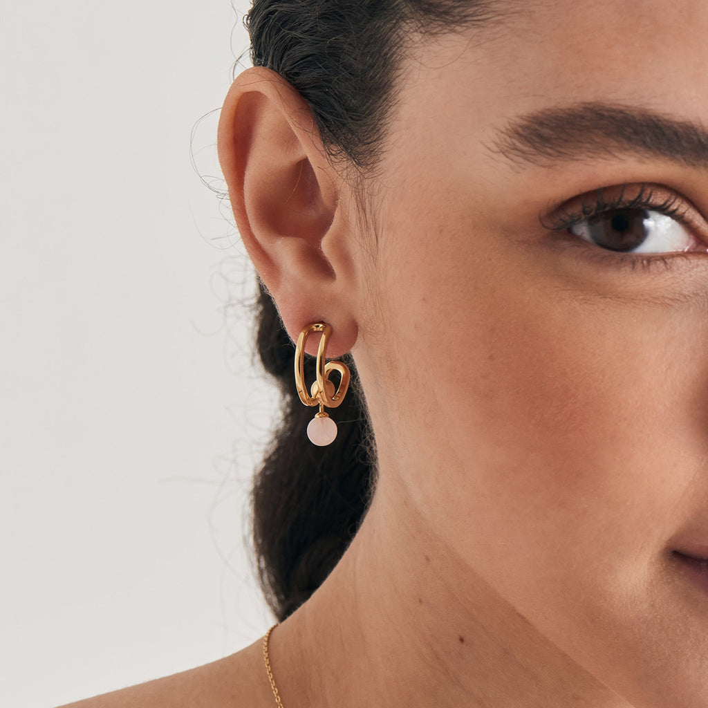 Ania Haie Gold Orb Rose Quartz Stud Mini Hoop Earrings Earrings Ania Haie   