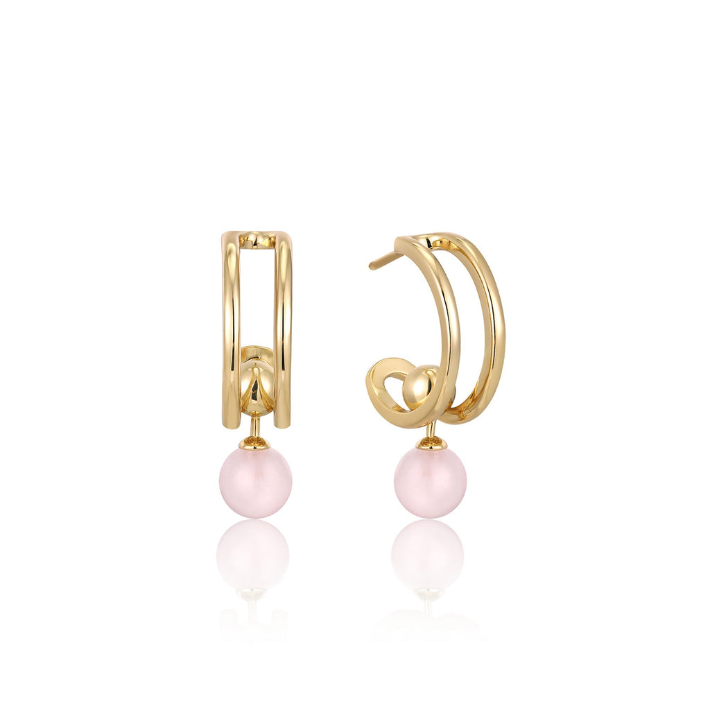 Ania Haie Gold Orb Rose Quartz Stud Mini Hoop Earrings Earrings Ania Haie   
