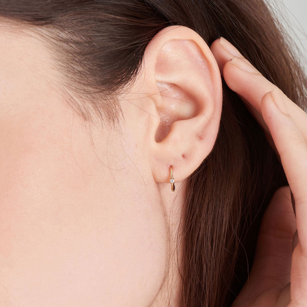 Ania Haie 14kt Gold Single Natural Diamond Huggie Hoop Earrings earrings Ania Haie   