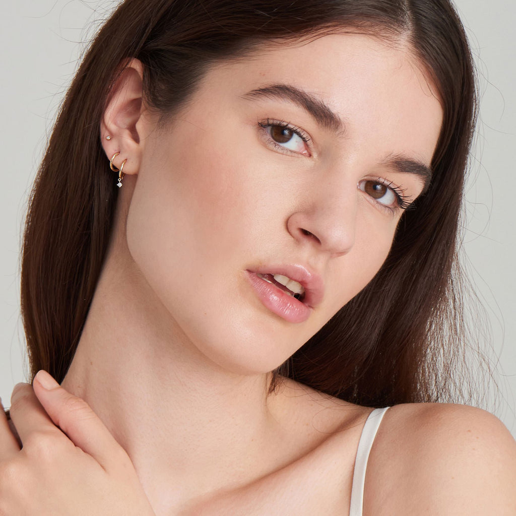 Ania Haie 14kt Gold Natural Diamond Drop Huggie Hoop Earrings earrings Ania Haie   
