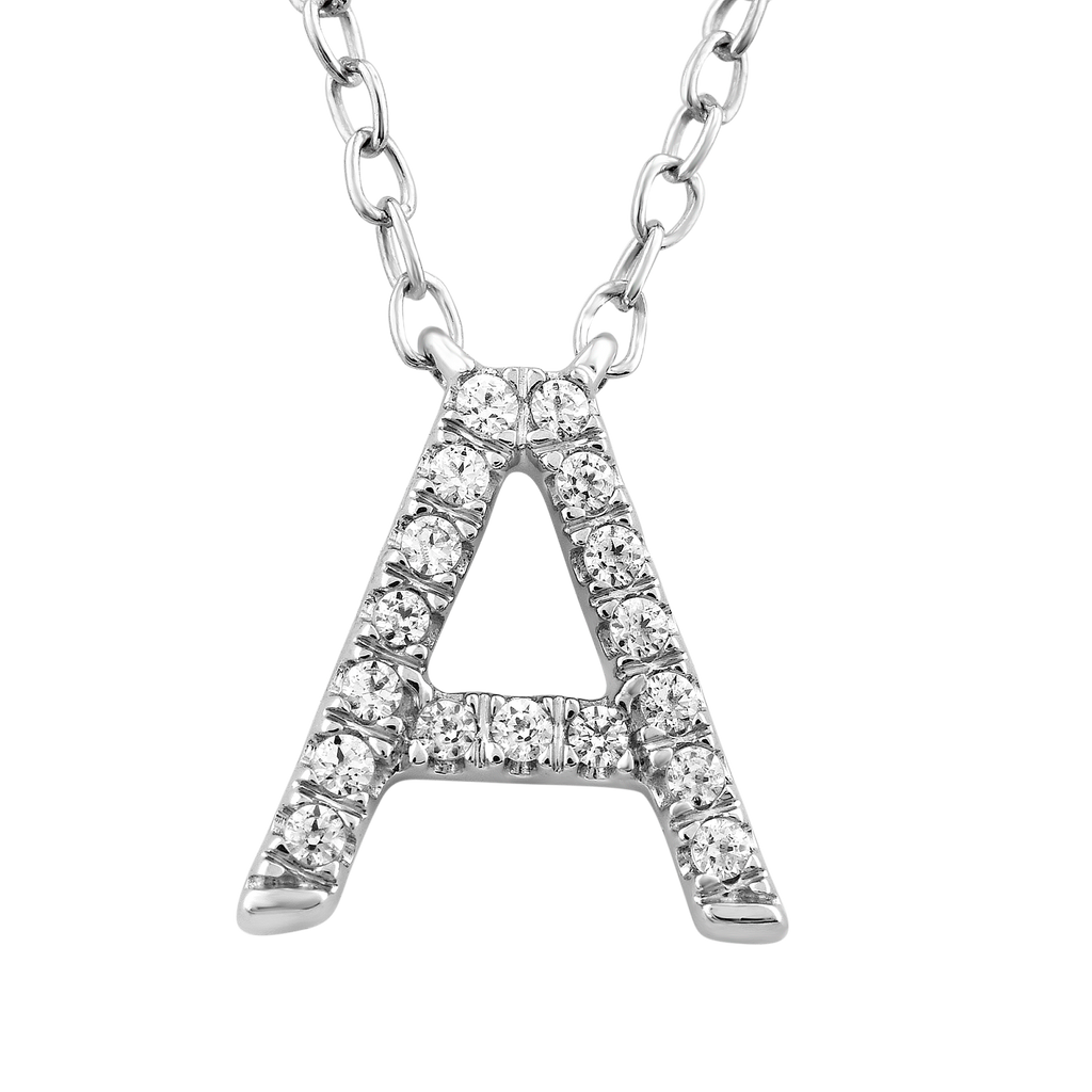 Initial 'A' Necklace with 0.06ct Diamonds in 9K White Gold Necklace Boutique Diamond Jewellery   