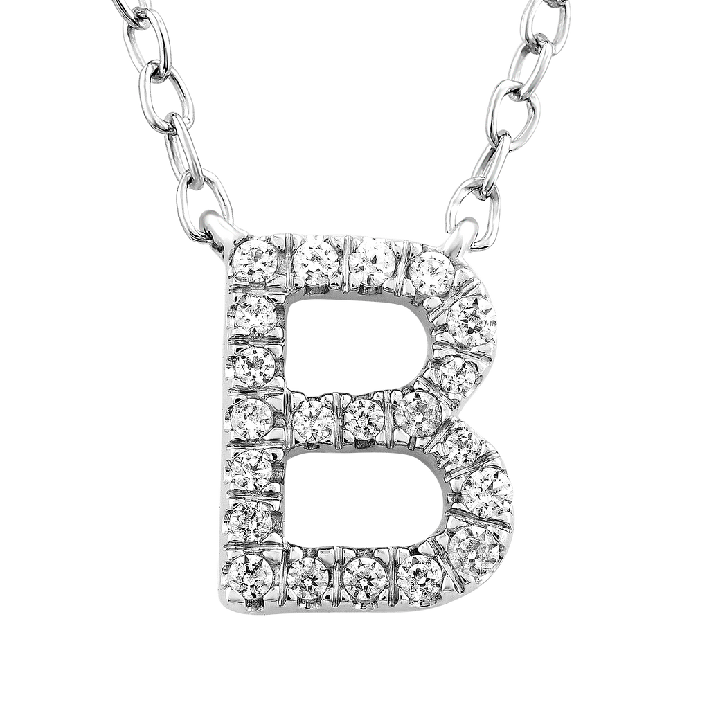 Initial 'B' Necklace with 0.09ct Diamonds in 9K White Gold Necklace Boutique Diamond Jewellery   