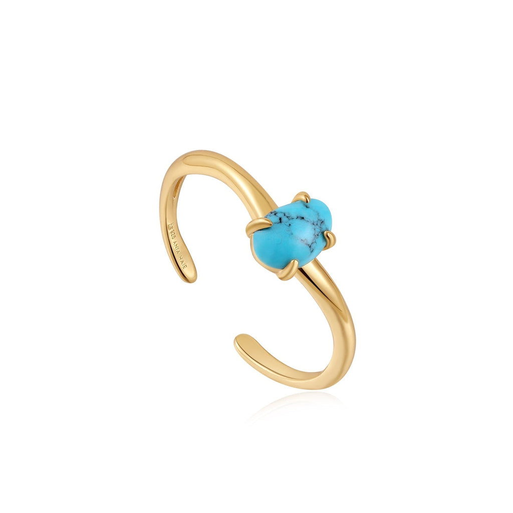 Ania Haie Gold Turquoise Wave Adjustable Ring Rings Ania Haie   
