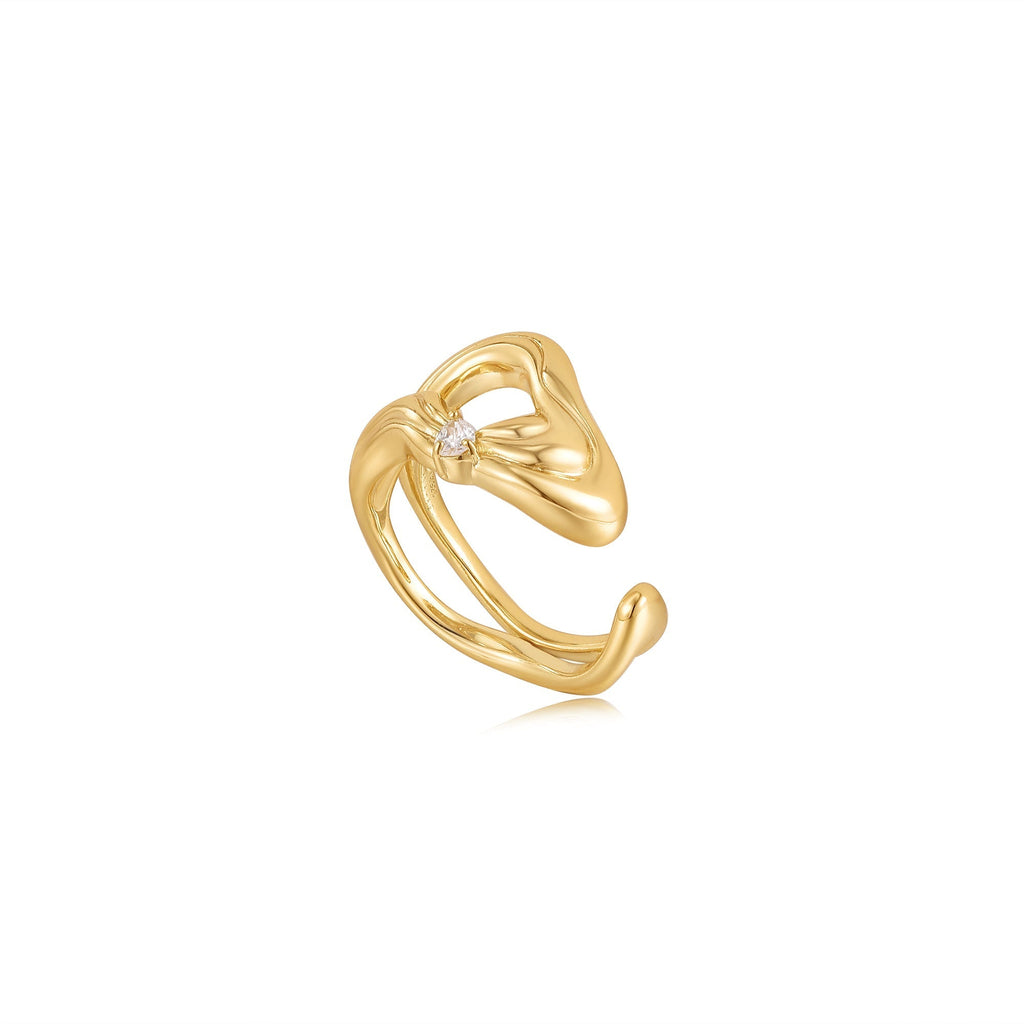 Ania Haie Gold Twisted Wave Wide Adjustable Ring Rings Ania Haie   
