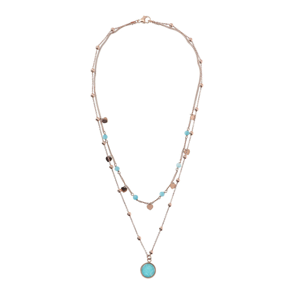 Bronzallure Two Strands Necklace with Natural Stone and Golden Rose Hearts Necklace Bronzallure   